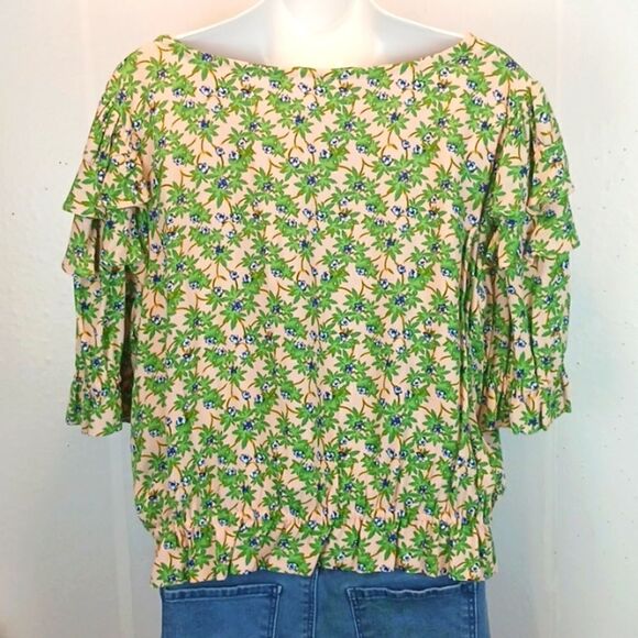 Chelsea & Violet pink/green tropical ruffle sleeve crop top/blouse size XL - Picture 7 of 9